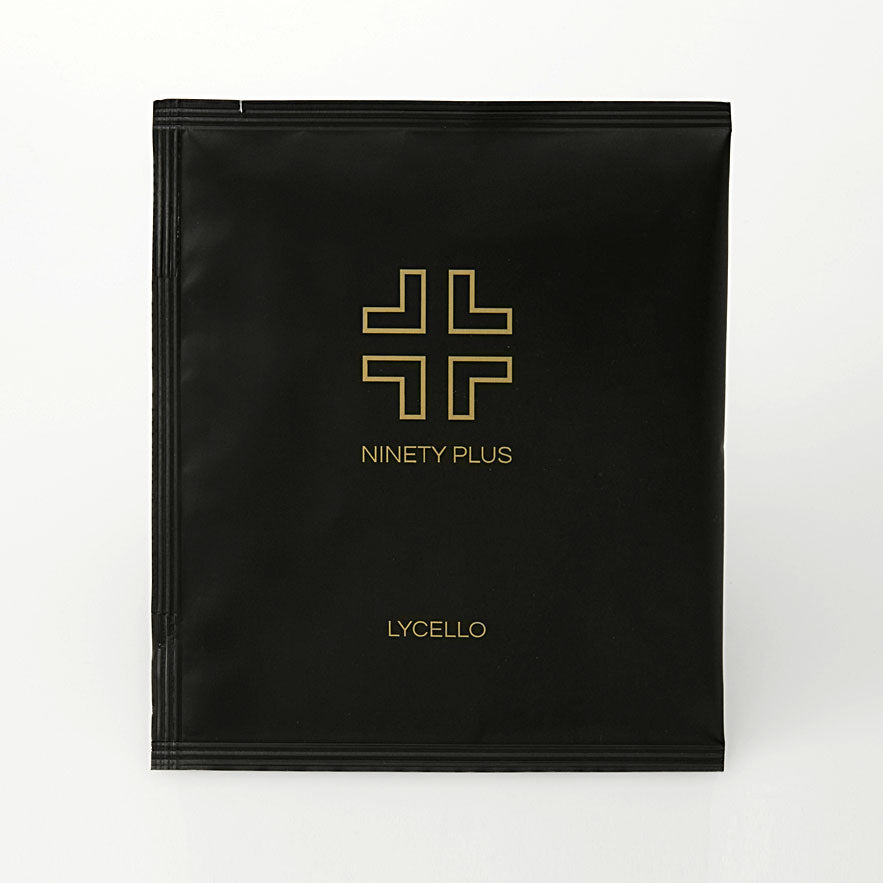 Black package with gold logo and text on a white background